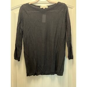 NWT Loft Women’s‎ Long Sleeve Boat Neck Ribbed Sheer Pullover Top Size M Black